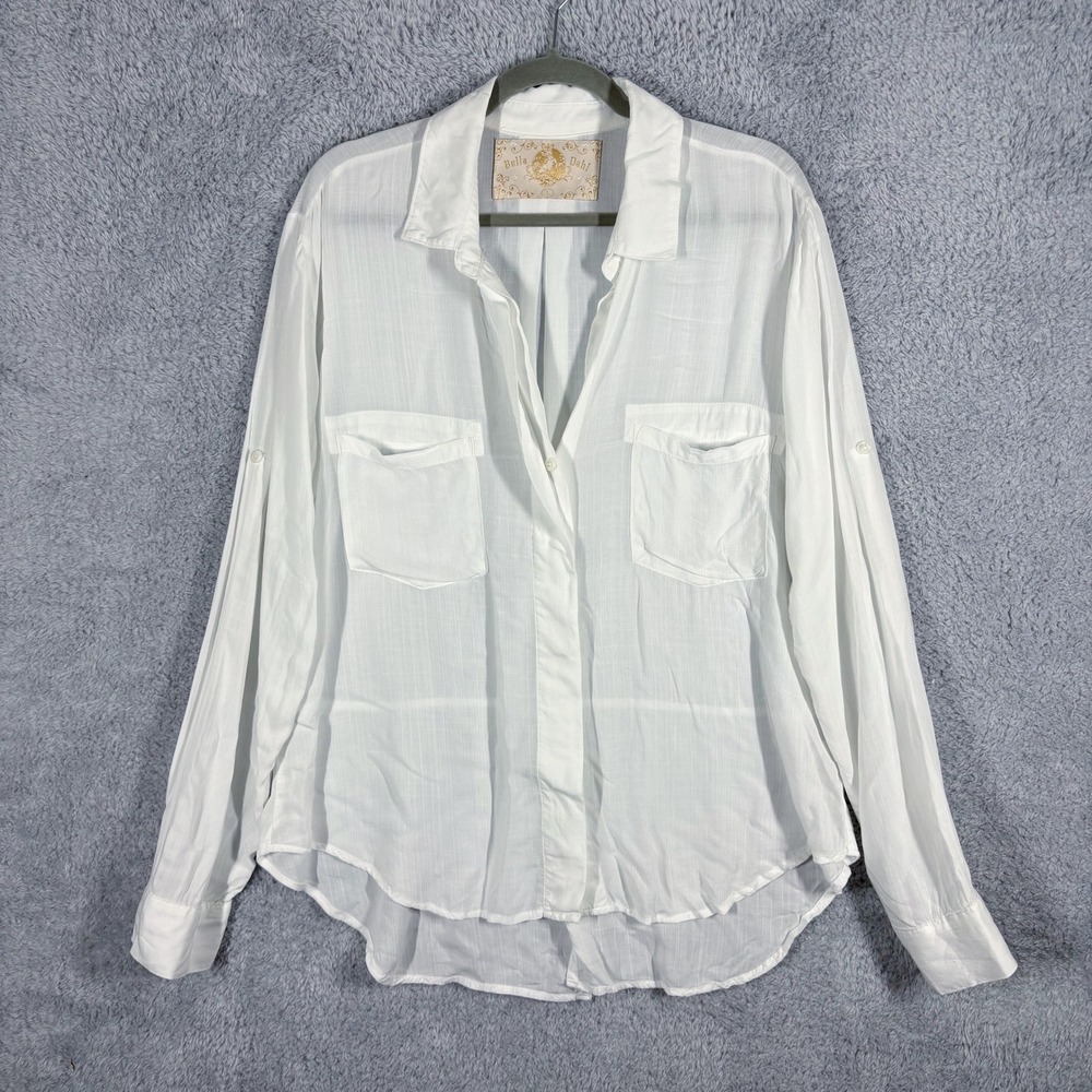 Bella Dahl Split Back Rayon Button Down Size L Wh… - image 2